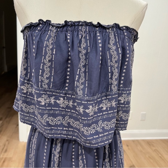 JAPNA Strapless Smocked Boho Wide Leg Jumpsuit Women’s XS Navy Print - Picture 8 of 12